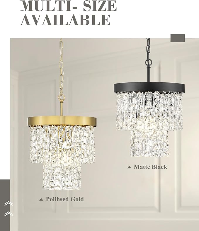 10" Water Ripple Pendant Lights, 2-Tier Modern Pendant Lights Kitchen Island, Black Hanging lamp, Chandeliers for Dining Room Kitchen Island Bedroom Entryway, CC4848-1P-BK