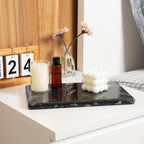 Natural Moroccan Fossil Stone Tray - Black Marble Decorative Serving Board for Charcuterie, Cheese, Pastry - Jewelry, Candles, Perfume, Trinket Plate, Kitchen & Home Decor Centerpiece 12"x 8"