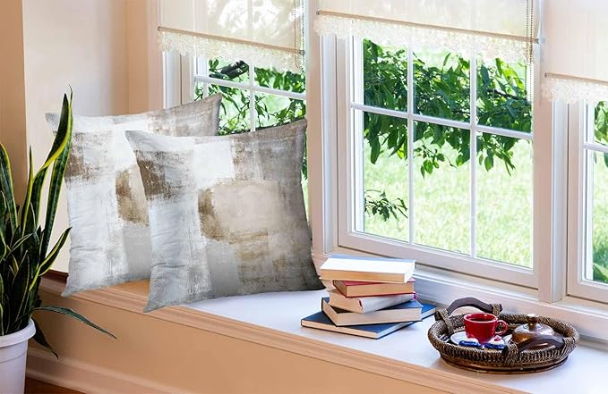 CAPSCEOLL Grey Beige Throw Pillow Covers Modern Home Art Decor,16 X 16 Inches Set of 2 Pillow Cases Decorative,Abstract Oil Painting Pillowcases for Bedroom,Living Room,Cushion Couch Sofa