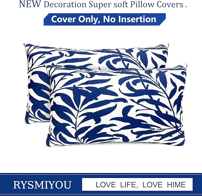 Decorative Throw Pillow Covers Set of 2 Blue Pillow Covers 12x20 inch Short Plush Couch Throw Pillow Cases Floral Throw Pillows,Farmhouse Outdoor Pillow Covers for Sofa Bed Living Room Car
