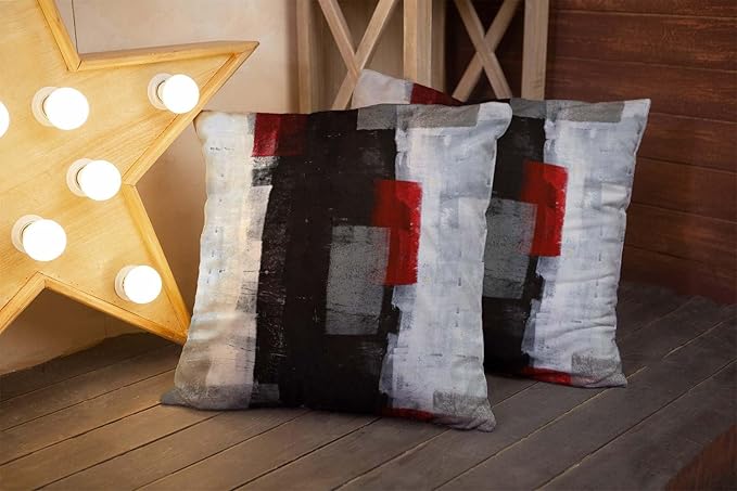 CAPSCEOLL Black Red Grey Art Artwork Throw Pillow Covers,Decorative Throw Pillow Covers 16 X 16 Inches Set of 2 Pillow Cases Decorative,Abstract Oil Painting Pillowcases for Bedroom,Living Room