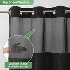 Black No Hook Shower Curtain with Snap-in Fabric Liner Set,Slub Textured Fabric Shower Curtains for Bathroom,Hotel Style Modern Shower Curtain,Water Repellent & Washable,71x74(72)