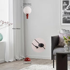 Modern Glass Floor Lamp for Bedroom, 63'' Vintage Mid-Century Floor Lamp with Milky White Frosted Glass Globe Shade for Living Room Corner, Slim Standing Reading Lamp for Office Decor (Dark Red)