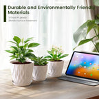 7/6.5/6/5.5/5/4.5/4 inch Plant Pots for Indoor Outdoor Plants, 7 Pack Thick Flower Pots with Drainage Holes and Saucers, Modern Wave Texture Plastic Planters Nursery Pots, Speckled White