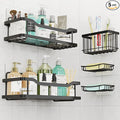 OMAIRA 5-Pack Shower Caddy with Soap Holder, Adhesive Rustproof No-drill Strudy Loading Inside Shower Organizer Shelves Rack Storage Bathroom Organization for Smooth Wall Glass Tile, Black (X-Large)