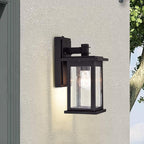 MICSIU Dusk to Dawn Sensor Outdoor Lighting Fixture, Textured Black Exterior Wall Sconce with Clear Seedy Glass, 12.25 Inch Outside Wall Lights for House,Garage, Patio, Doorway, Pathway, Balcony