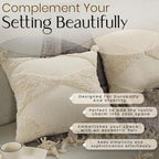 GRUHUM Throw Pillow Covers 18x18-Set of 2 Boho Decorative Handwoven Fancy Tufted Cushion Case for Living Room Bedroom Sofa Couch Farmhouse Car Home Decor Cotton Comfy Square Modern 18x18 inch,Cream