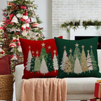 RABUSOFA Christmas Tree Pillow Covers 20x20 Inch,Watercolor Xmas Winter Decor Gold Stars Cushion Case Decoration for Home Sofa Couch Holiday (Green, 20" x 20" (Pack of 1))