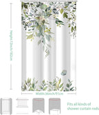 Eucalyptus Shower Curtain, Sage Green Watercolor Leaves with Floral Botanical Bathroom Decor, Waterproof Fabric Bath Curtain Set with Hooks, 36x72 Inches
