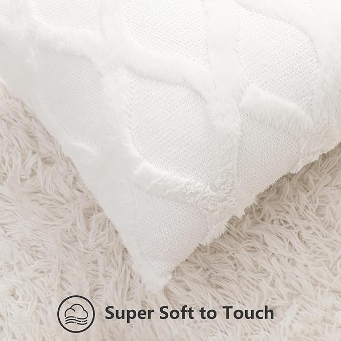 decorUhome Christmas Throw Pillow Covers 26x26 Inch Set of 2, Soft Plush Faux Fur Wool Cream White Couch Pillow Covers, Decorative Neutral Pillow Cases for Bed Sofa Living Room Home Decor