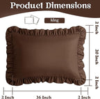 KKJIAF Ruffle Pillow Cases King Size Set of 2, Ruffled Pillow Covers with Envelope Closure, Wrinkle Resistant Ruffled Pillow Shams 20" x 36", Brown