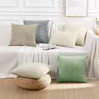 Simmore Decorative Fall Throw Pillow Covers 24x24 Set of 2, Soft Natural Plush Flannel Double-Sided Fluffy Couch Pillow Covers for Sofa Living Room, Khaki
