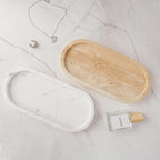 WORHE Italy Natural Travertine Stone Tray for Jewelry, Candles, Perfume, Trinket, Marble Oval Vanity Trays for Bathroom, Dresser, Kitchen, Countertop Storage Organizer for Home Decor Beige (WH028)