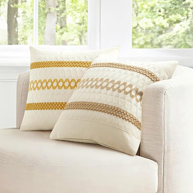 MIULEE Set of 2 Neutral Boho Decorative Pillow Covers 20x20 Inch Farmhouse Rustic Couch Throw Pillows Modern Spring Cotton Cushion Covers Retro Cute Macrame Woven Home Decor for Bed Sofa Chair