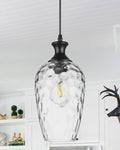 Glass Pendant Lights Kitchen Island, 1-Light Black Pendant Light Fixtures with Hand-Blown Clear Glass, Farmhouse Hanging Light for Kitchen Sink Dining Room Bedroom, E26