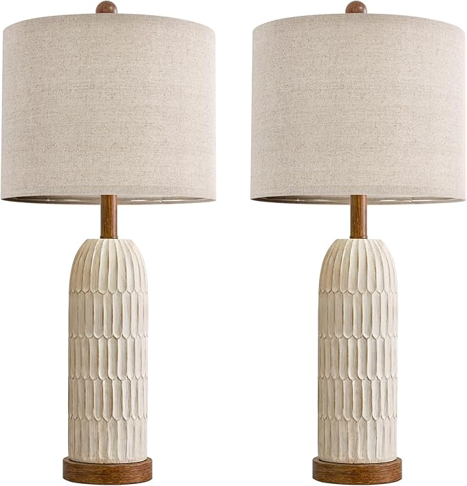 OYEARS 26.5" Table Lamps Set of 2 with USB A+C Charging Ports for Bedroom Living Room Farmhouse Bedside End Lamps Rustic Nightstand Lamps, Brown