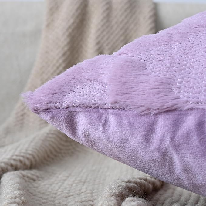 Set of 2 Soft Moroccan Throw Pillow Covers 16x16 Inch Plush Boho Decorative Pillow Cover Accent Cushion Case for Couch Sofa Bed, Purple