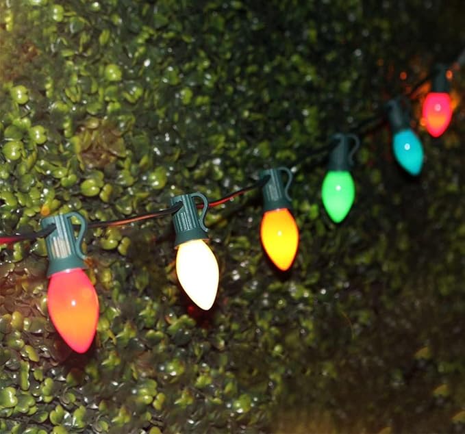 Couah 2 Pack 50 Ft C7 Christmas String Lights, Vintage Christmas Lights with 54 Multicolor C7 Light Bulbs Outdoor C7 Christmas Lights for Christmas Tree Party Backyard Wedding