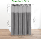 no Hook Shower Curtain and Liner Set，Boho Style with See Through Top Window, Grey Fabric Tufted Striped Textured Outer Curtain & Waterproof Inner Liner, Grey/Gray, 71Wx74H