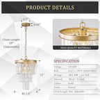 Modern Crystal Pendant Light for Kitchen Island, Mini Gold Crystal Light Fixture Luxury for Dining Room, K9 Ceiling Pendant Light 3 Tiers for Hallway Bedroom Closet
