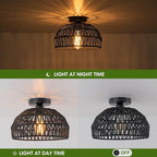 2 Packs Black Boho Light Rattan Ceiling Lighting Fixtures Small Boho Lamp Shade Flush Mount Ceiling Light Hand Woven Chandelier for Entryway Bedroom Kitchen Nursery Lights