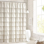 Seasonwood Ruffle Shower Curtain Cream Farmhouse Vintage Handcrafted Rustic Decorative Fabric Shower Curtains for Bathroom, 72" x 72"