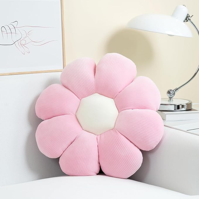 Sioloc Flower Pillow,Flower Shaped Throw Pillow Butt Cushion Flower Floor Pillow,Seating Cushion,Cute Room Decor & Plush Pillow for Bedroom Sofa Chair(Blush,29.5")