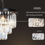 Black Crystal Chandeliers for Dining Room, 3-Tier 4 Lights Modern Chandelier Contemporary Luxury Top K9 Crystal Ceiling Pendant Light Fixture for Foyer Kitchen Bedroom Closet 14"
