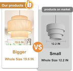 Pendant Lights with Beige Linen Drum Shade Chandelier Hanging Light Fixture 19.7" Pendant Lights Kitchen Island, Large Drum Pendant Light Fixtures 3-Tier Kitchen Chandelier for Entryway Living Room