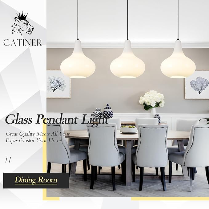 11" Milk White Glass Pendant Light, Blown Glass Hanging Ceiling Light Fixture with Black Finish, Large Vintage Modern Pendant Lamp for Kitchen Island, Sink, Hallway, Living Room