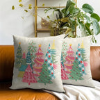 Xmas Trees Throw Pillow Covers 18x18 Inch – Pack of 2 Colorful Pink Green Winter Holiday Cotton Hidden Zipper Pillowcases for Couch Sofa Bed Porch Farmhouse Home Decor