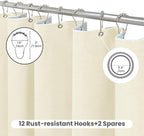 Inhousolu Boho Farmhouse Shower Curtain with Fabric Liner Set, Faux Linen Textured, 14 Metal Hooks Luxury Weighted Hem, Washable Wrinkle Free Bath Curtain for Hotel Bathroom 72" W x 84" L Ivory