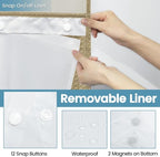 Beige Long No Hook Shower Curtain with Snap in Liner,230GSM Waffle Weave Shower Curtains for Bathroom,71W x 86H