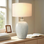 WJShome 27" Farmhouse Ceramic Table Lamp with Unique Ice Pattern Effect and White Linen Shade - Perfect for Bedroom, Living Room, Dining, and Office! (Bulb Not Included)