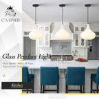 11" Milk White Glass Pendant Light, Blown Glass Hanging Ceiling Light Fixture with Black Finish, Large Vintage Modern Pendant Lamp for Kitchen Island, Sink, Hallway, Living Room
