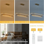 3 Ring LED Chandelier Black Gold Rectangular Chandeliers 39in Modern Oval Dining Room Chandeliers Over Table 70W Dimmable Rectangle Chandelier Light for Kitchen Island Study Room Home Office