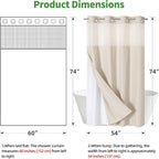 Stall No Hooks Needed Linen Textured Shower Curtain with Snap-in Fabric Liner Set,Hotel Luxury Decor Shower Curtains for Bathroom,Waterproof & Washable,60Wx74H,Cream