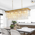 Modern Gold Crystal Chandelier, 39" Rectangle Oval Linear Pendant Light Fixture for Dining Room, Kitchen Island, Living Room, Bar