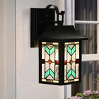 WL0009 Tiffany Style Outdoor Light Fixutres Stained Glass Wall Sconce Exterior Waterproof Wall Lantern Light for Balcony Aisle Hallway W 7X D 6 x H 12 Inches, Bulb Included (Chrolume)