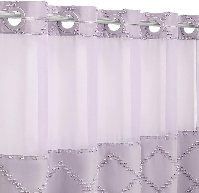 Boho Lavender Woven Fabric Shower Curtain 36 x 74 Modern Farmhouse, No Hooks Tufted Chevron Striped Shabby Chic Textured, Minimalist Cloth Curtain for Bathroom, Hotel Decor