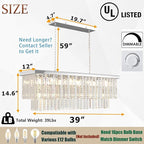 Rectangular Crystal Chandeliers for Dining Room, Modern Farmhouse Oval 16-Light Silver Linear Crystal Pendant Light for Kitchen Island Bar Living Room(L39inch)
