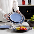 Melamine Dinnerware Sets 12 Pcs, Plates and Bowls Sets, Melamine Plates, Outdoor Dishes Sets, Unbreakable Dinnerware, Serving Dishes for Entertaining, Dishwasher Safe, BPA Free (Classic Blue)