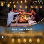 litogo 100 FT LED String Lights for Outside, Waterproof Outdoor Patio Lights with Dimmable Edison Bulbs, Warm White Hanging Light with Timer for Backyard Yard Gazebo Party Tent Garden Tree