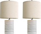 PORTRES 18.25" Modern Ceramic Table Lamps Set of 2 for Bedroom White Desk Lamps Bedside Lamps for Living Room Study Room Office Dorm Farmhouse Decor Nightstand Lamp End Small Table Lamps