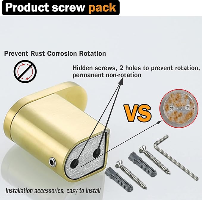 RANDOM Brushed Gold Towel Hook - SUS304 Stainless Steel Gold Hooks for Wall - Bathroom Wall Mounted Hand Towel Holder Robe Hook Coat Hook (2 Packs).96026-8BG