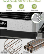 2 Tier Dish Drying Rack, Thicker Premium 304 Stainless Steel Dish Racks for Kitchen Counter, Automatic Drainage Spout, Dish Drainer & Drainboard Set with Utensil Holder and Cup Holder, Black