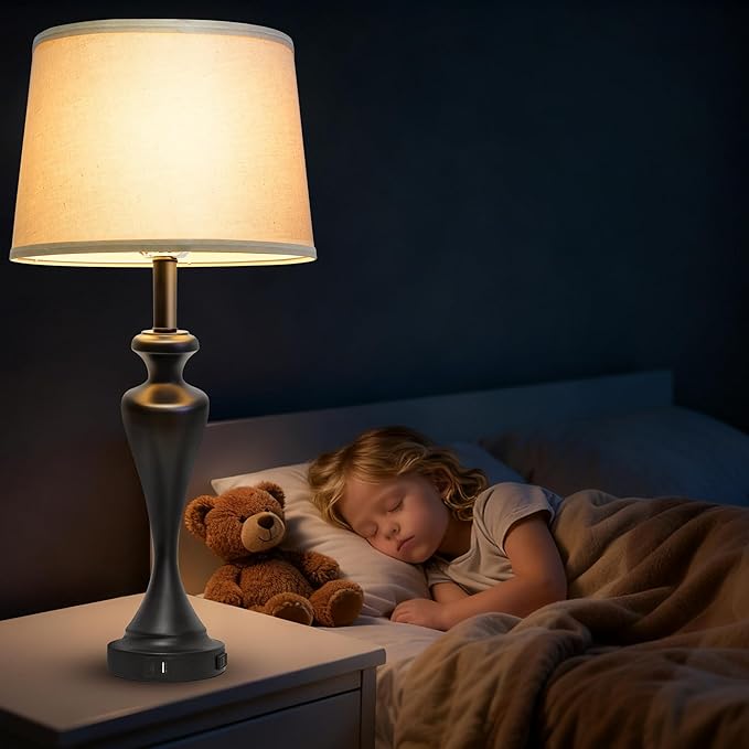 28.5" Tall Touch Table Lamp Set of 2, Bedside Lamps with USB C+A & AC Port, 3 Way Dimmable Lamps for Night Stands, 2700K Black Farmhouse Bedroom Lamp for Living Room End Tables Office Desk