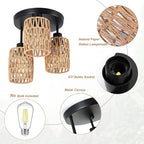 Boho Rattan Ceiling Light Fixture, Mini Rattan Chandelier Lighting Fixture, Hand Woven Ceiling Light Fixtures for Hallway Bedroom Kitchen Entryway Living Room (Brown)