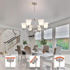 6 Lights Brushed Nickel Dining Room Light Fixture Farmhouse Modern Chandelier Pendant Light Silver Adjustable Ceiling Hanging Lighting with Frosted Glass for Kitchen Island Living Room Foyer