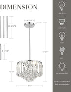Crystal Chandelier, 4-Tier Modern Chandelier with Polished Chrome Finish, Pendant Light for Dinning Room Kitchen Island Bedroom Entryway, CC4215-3W-PC